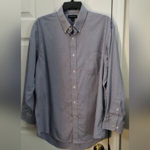 Lands' End No Iron Men's Blue/White Checkered Button Down Shirt